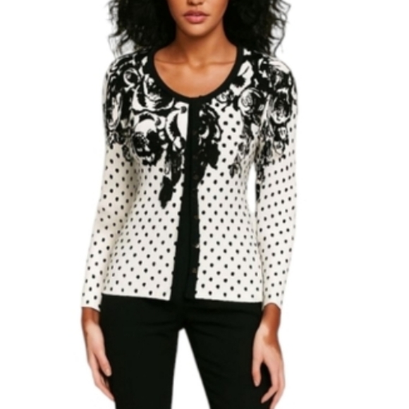 White House Black Market Floral Polka Dot Cardigan Sweater XS - Picture 7 of 7